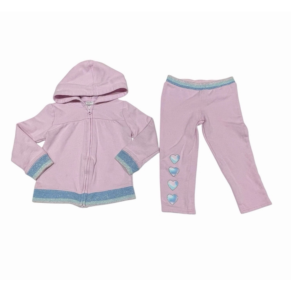 Carter’s Girls Pink Zip Hoodie & Pants Track Suit Hearts Size 3T Valentine’s Day